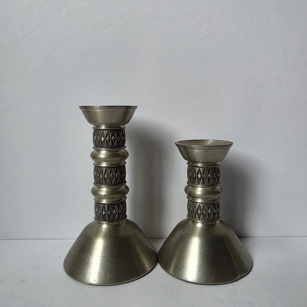 Mastad Pewter Norway Candle Holders Set Of 2 Candlesticks Ornate Vintage MCM